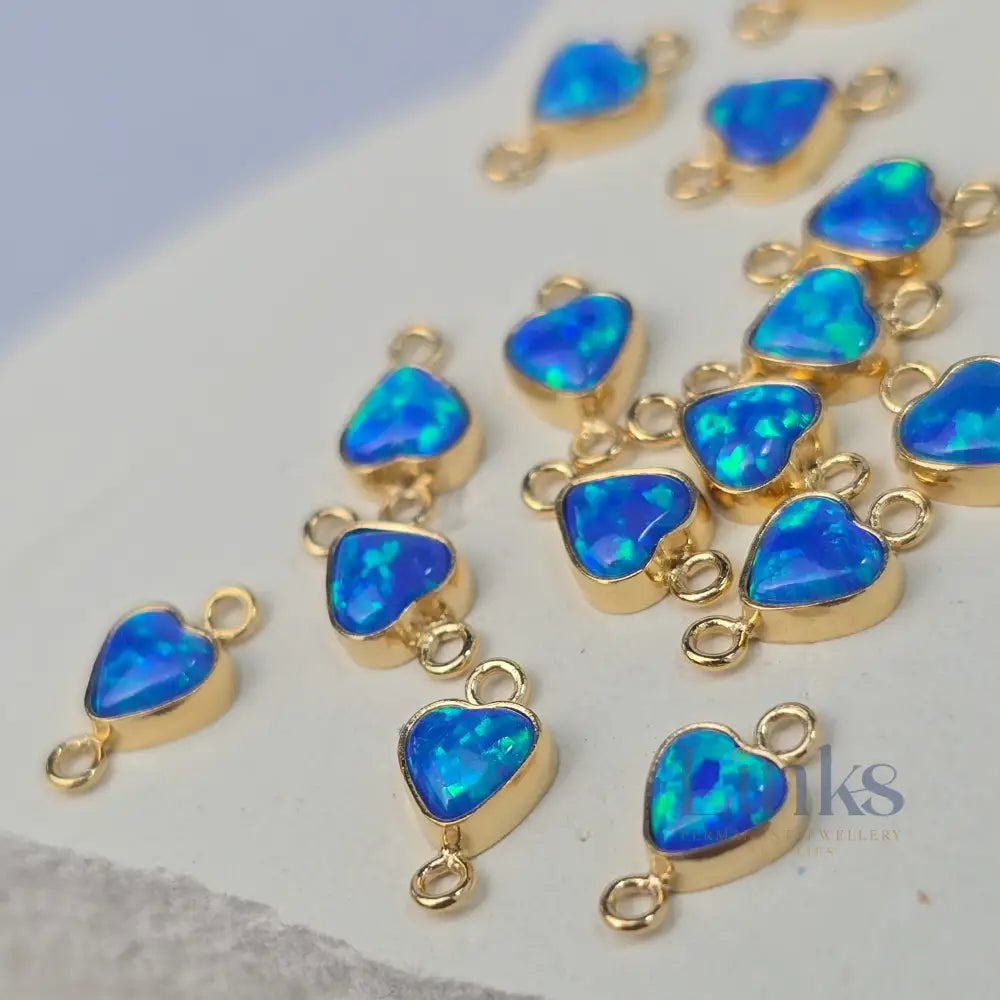 4mm Opal Heart Connector Charm Blue