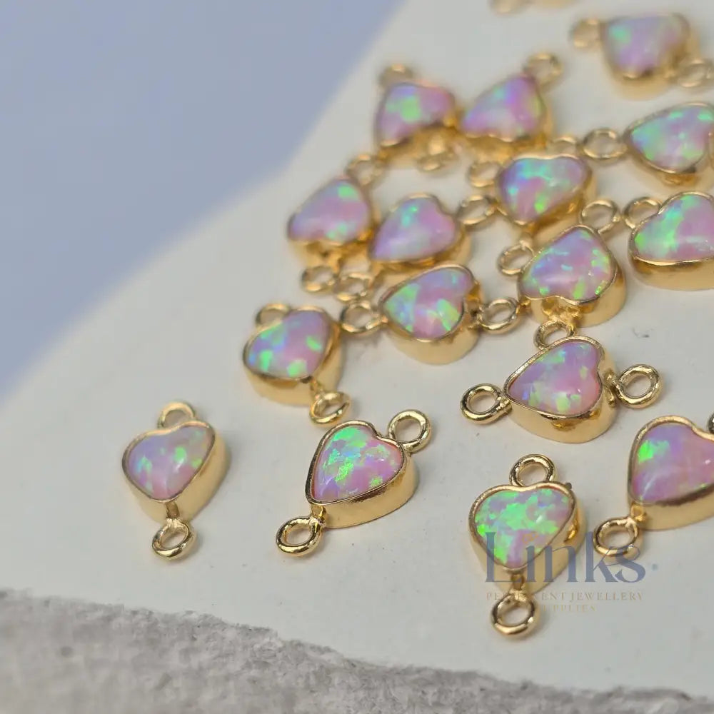 4mm Opal Heart Connector Charm Pink
