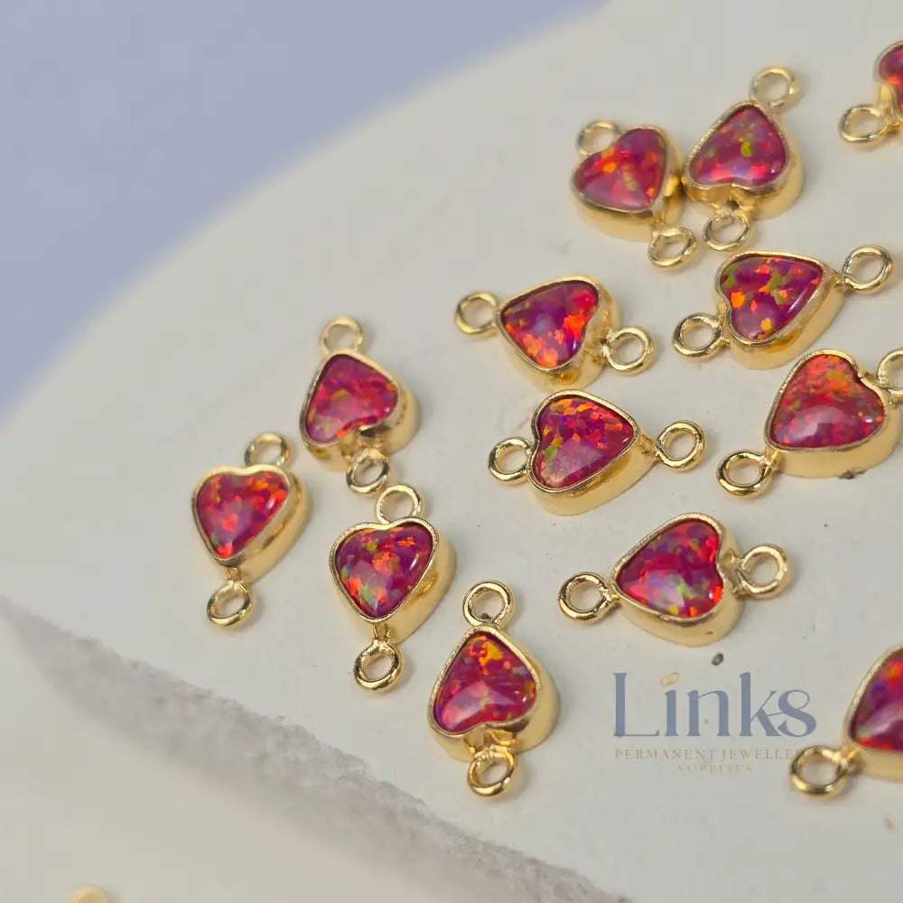 4mm Opal Heart Connector Charm Red
