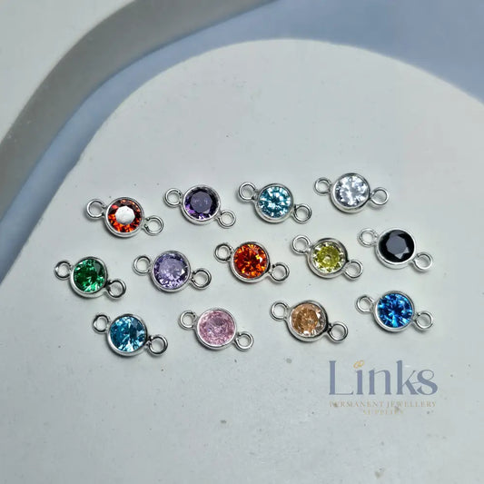 4Mm Sterling Silver Birthstone Connector Charm Full Set Of 13 Charms