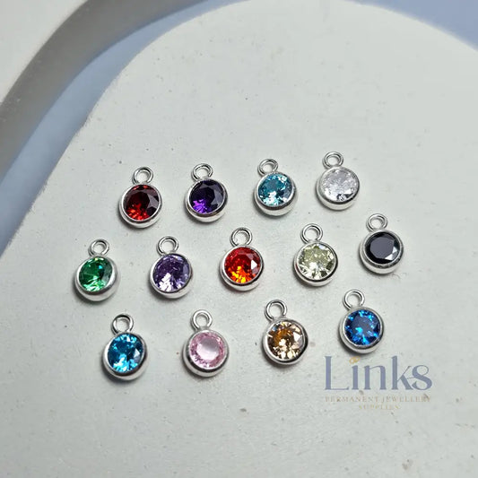4Mm Sterling Silver Birthstone Pendant Charm Full Set Of 13 Charms