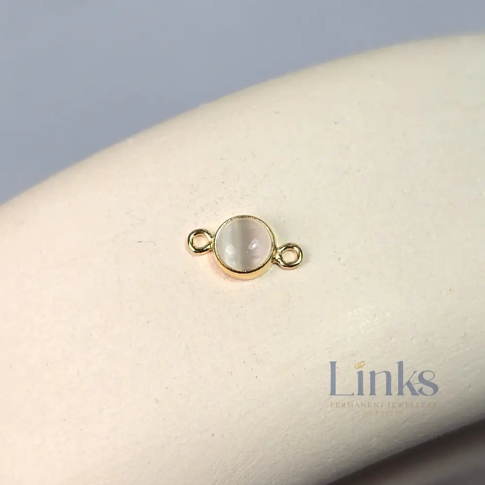 4Mm White Cat’s Eye Connector Charm 14K Gold Filled