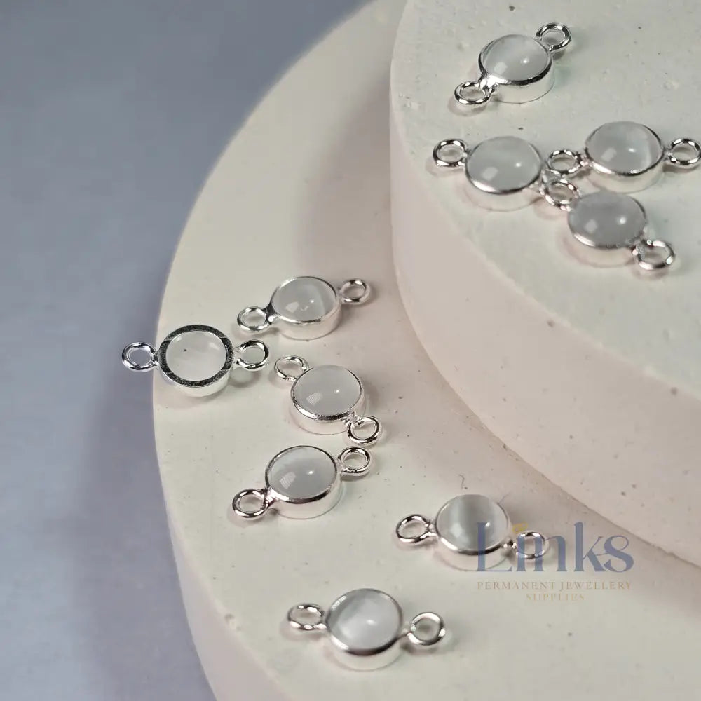 4Mm White Cat’s Eye Connector Charm