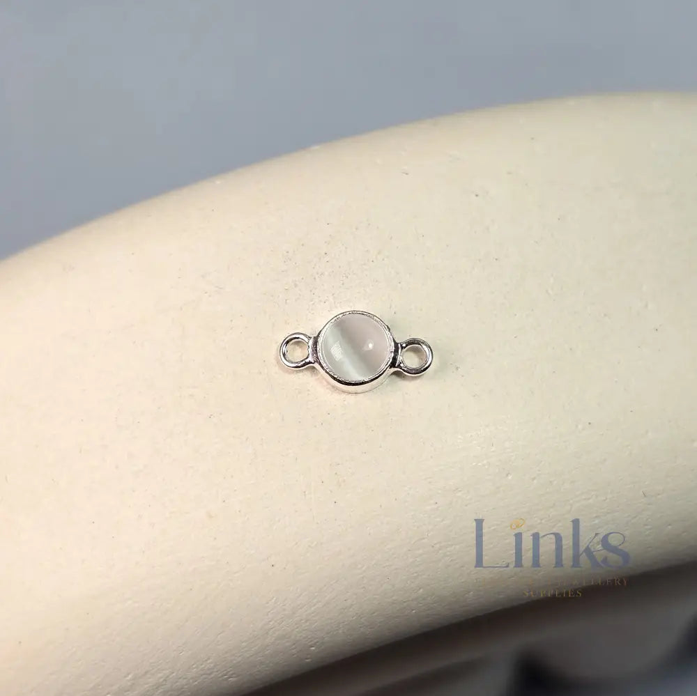 4Mm White Cat’s Eye Connector Charm Sterling Silver