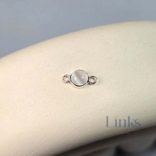 4Mm White Cat’s Eye Connector Charm Sterling Silver