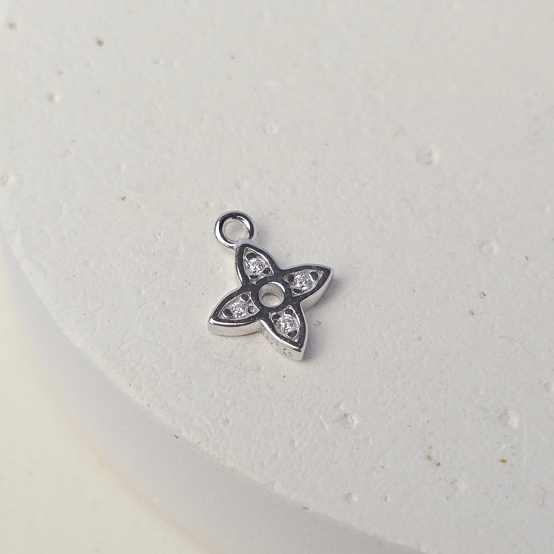 Sterling Silver Star Petal CZ Pendant Charm Charms