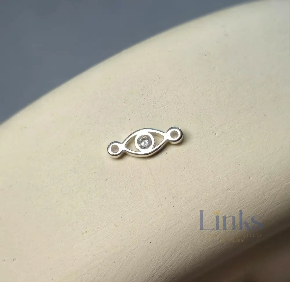 Cubic Zirconia Evil Eye Connector Charm Sterling Silver