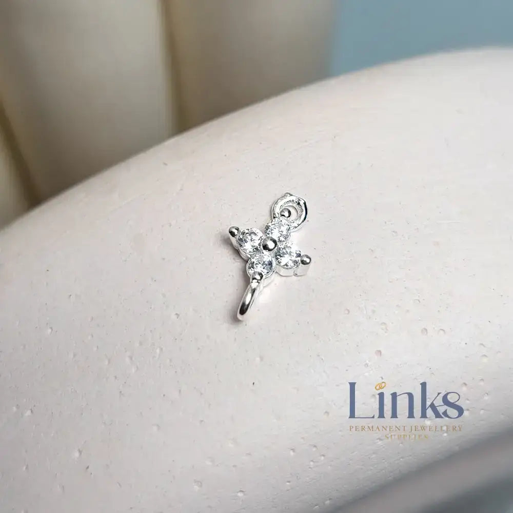 Sterling Silver Crystal Flower Blossom Connector Charm