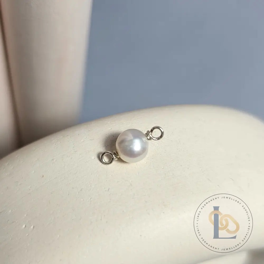 Freshwater Round Pearl Connector Charm Sterling Silver