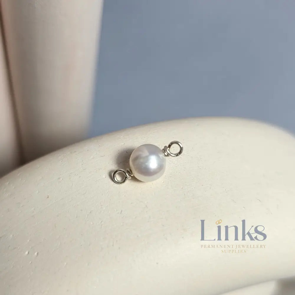 Freshwater Round Pearl Connector Charm Sterling Silver