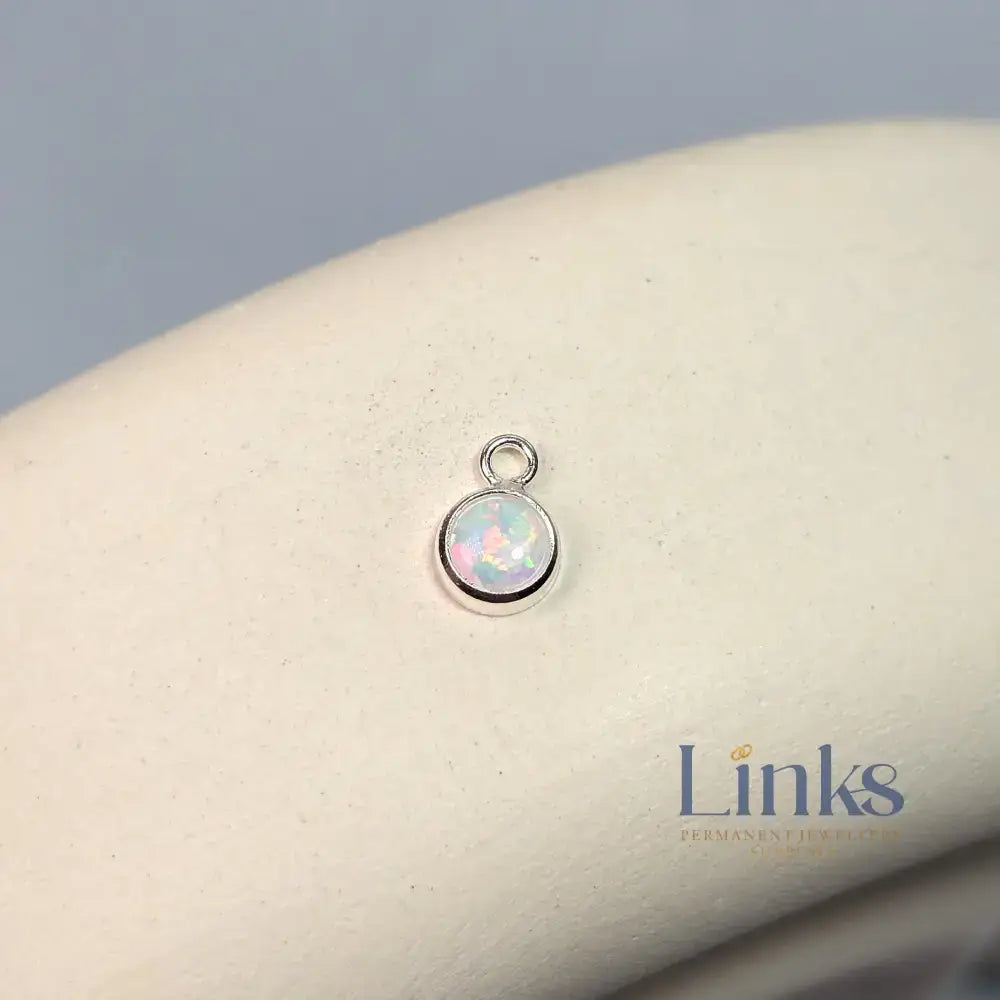 4Mm White Opal Pendant Charm Sterling Silver