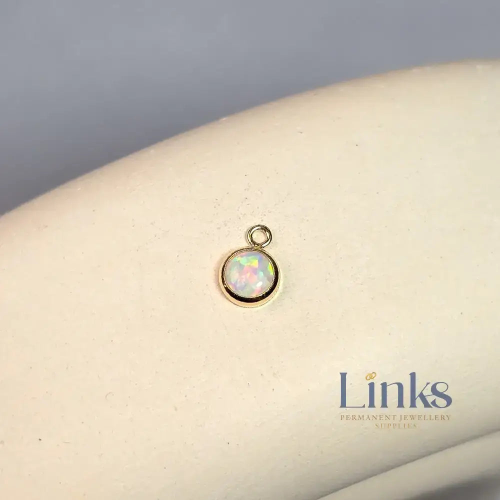 4Mm White Opal Pendant Charm 14K Gold Filled