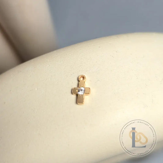 Mini Cubic Zirconia Cross Charm 14K Gold Filled