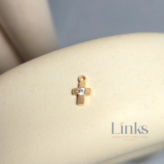Mini Cubic Zirconia Cross Charm 14K Gold Filled