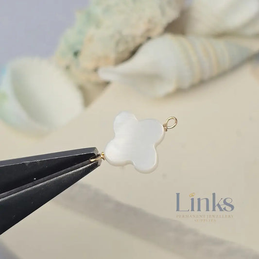 Mother of Pearl Clover Connector Charm 14k Gold Filled