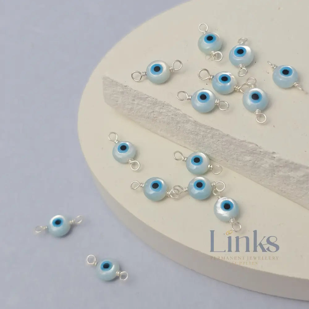 Mother of Pearl Evil Eye Connector Charm