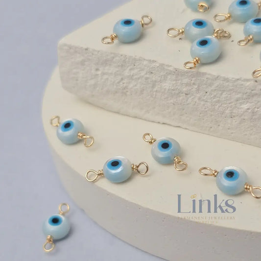 Mother of Pearl Evil Eye Connector Charm 14k Gold Filled