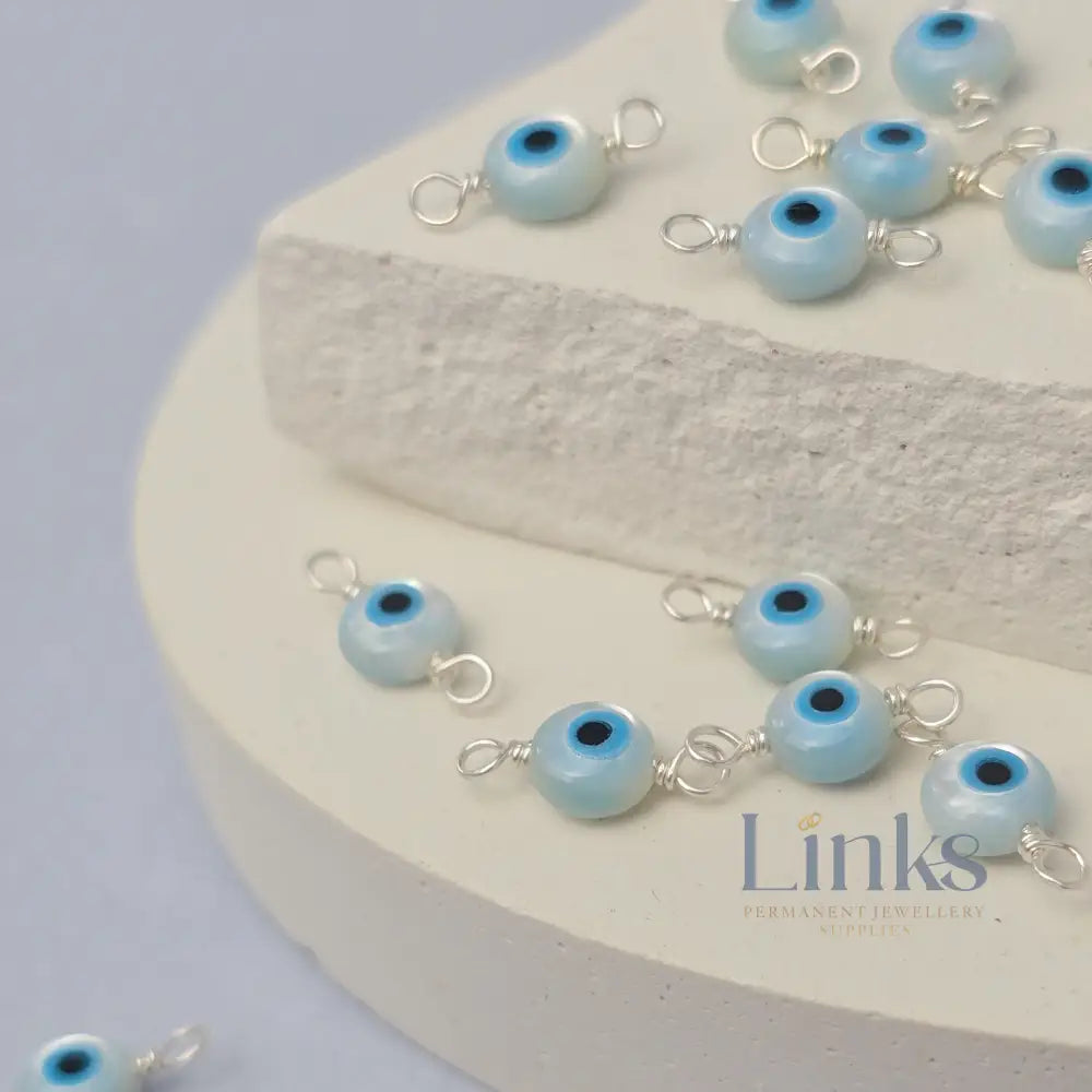 Mother of Pearl Evil Eye Connector Charm Sterling Silver