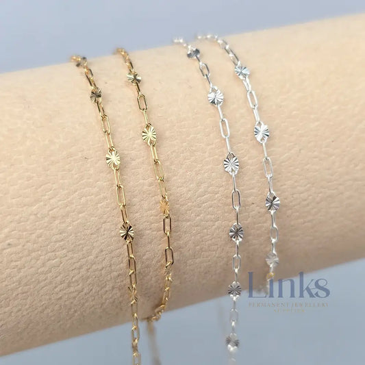 Oval Sunburst & Paperclip Chain - 14k Gold Filled & 925 Sterling Silver