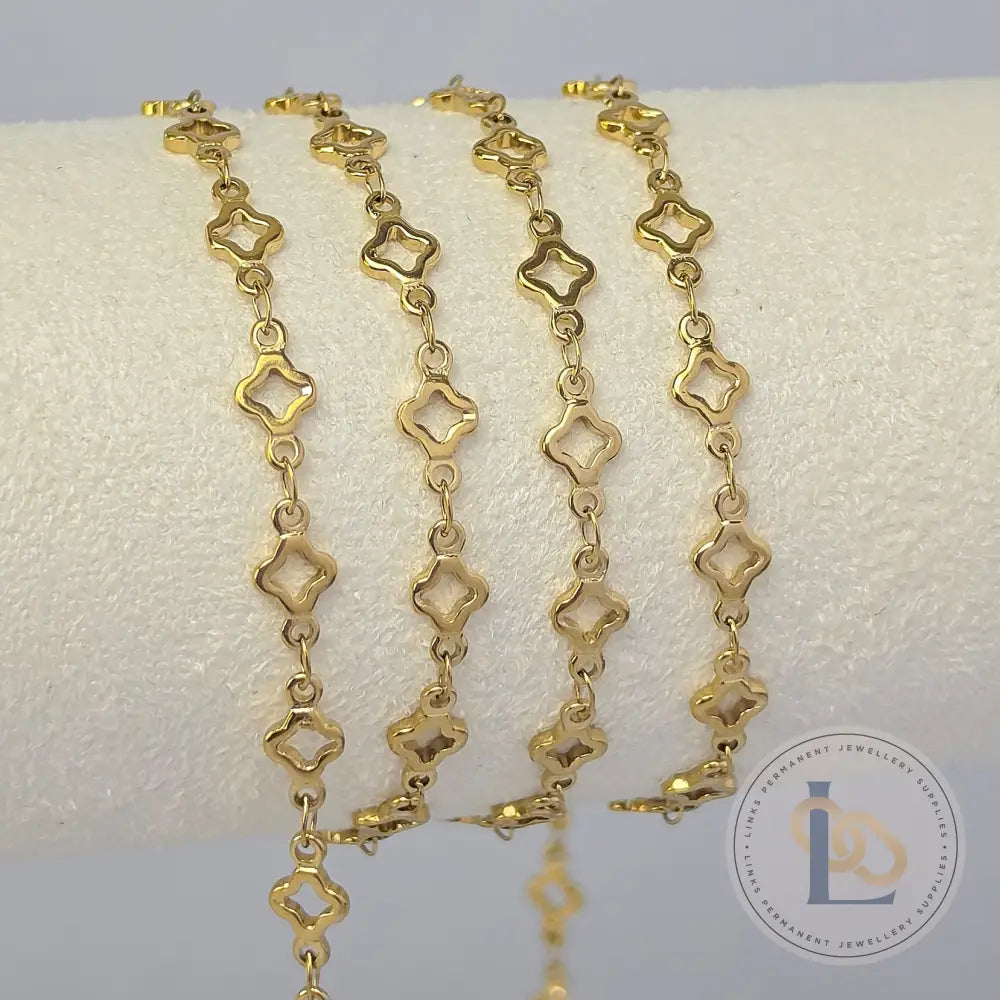 PVD Stainless Steel Clover Chain - 14K Gold PVD / 1 Meter