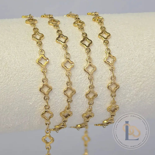 PVD Stainless Steel Clover Chain - 14K Gold PVD / 1 Meter