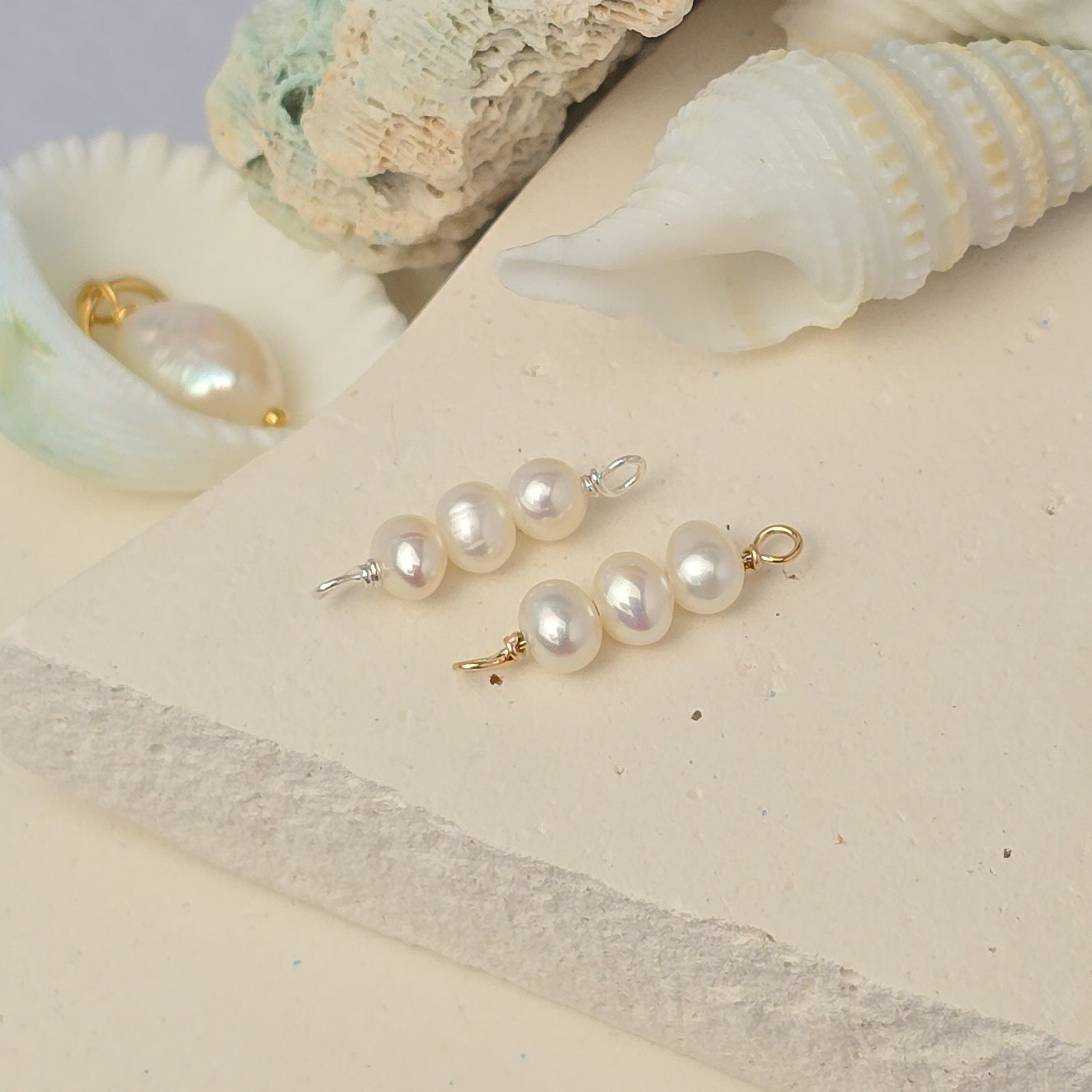 3 Freshwater Rice Pearl Connector Charm