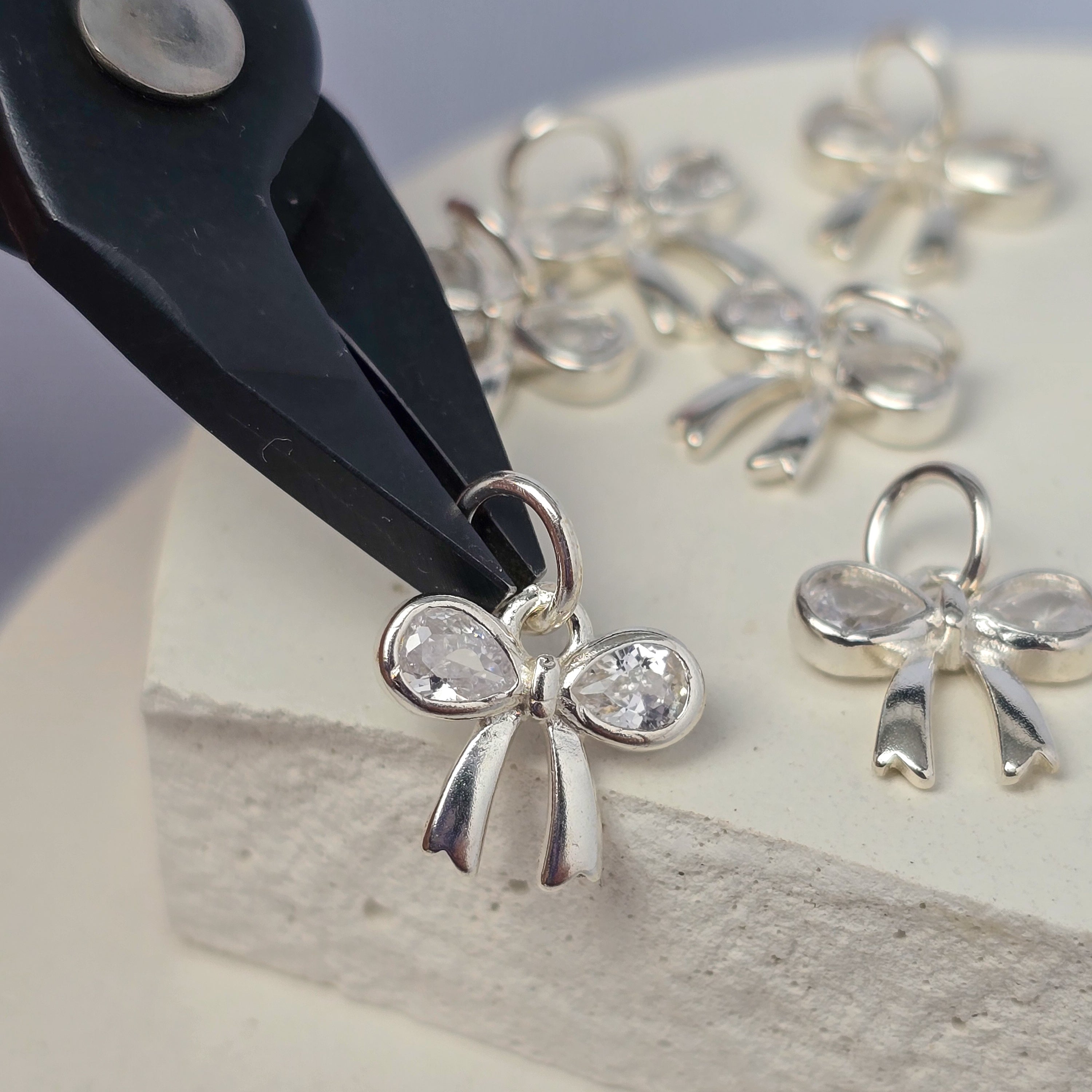 Sterling Silver Crystal Bow Charm