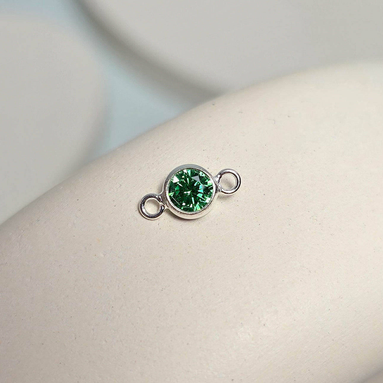 4mm Sterling Silver Birthstone Connector Charm May - Emerald Connector Charms