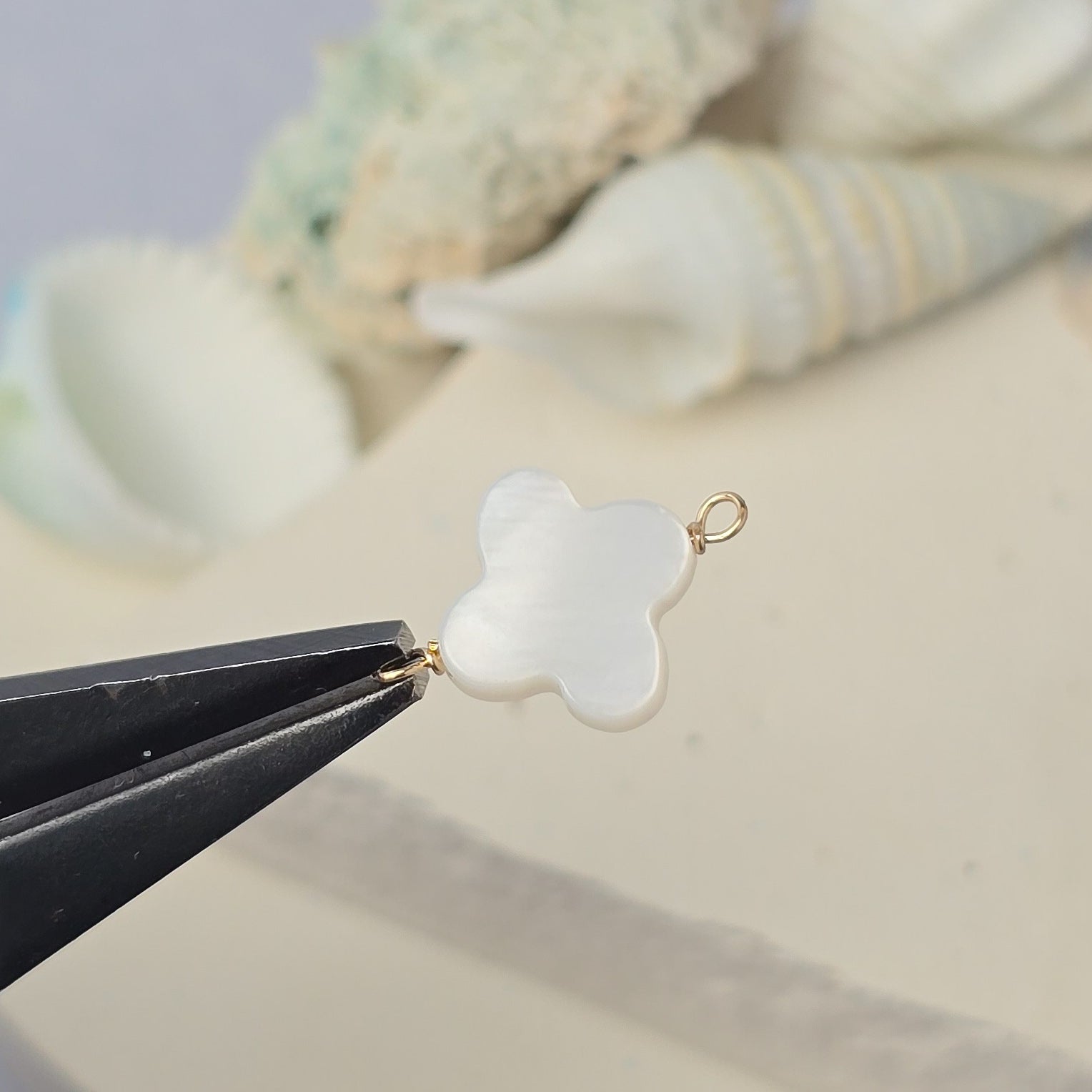 Mother of Pearl Clover Connector Charm 14k Gold Filled