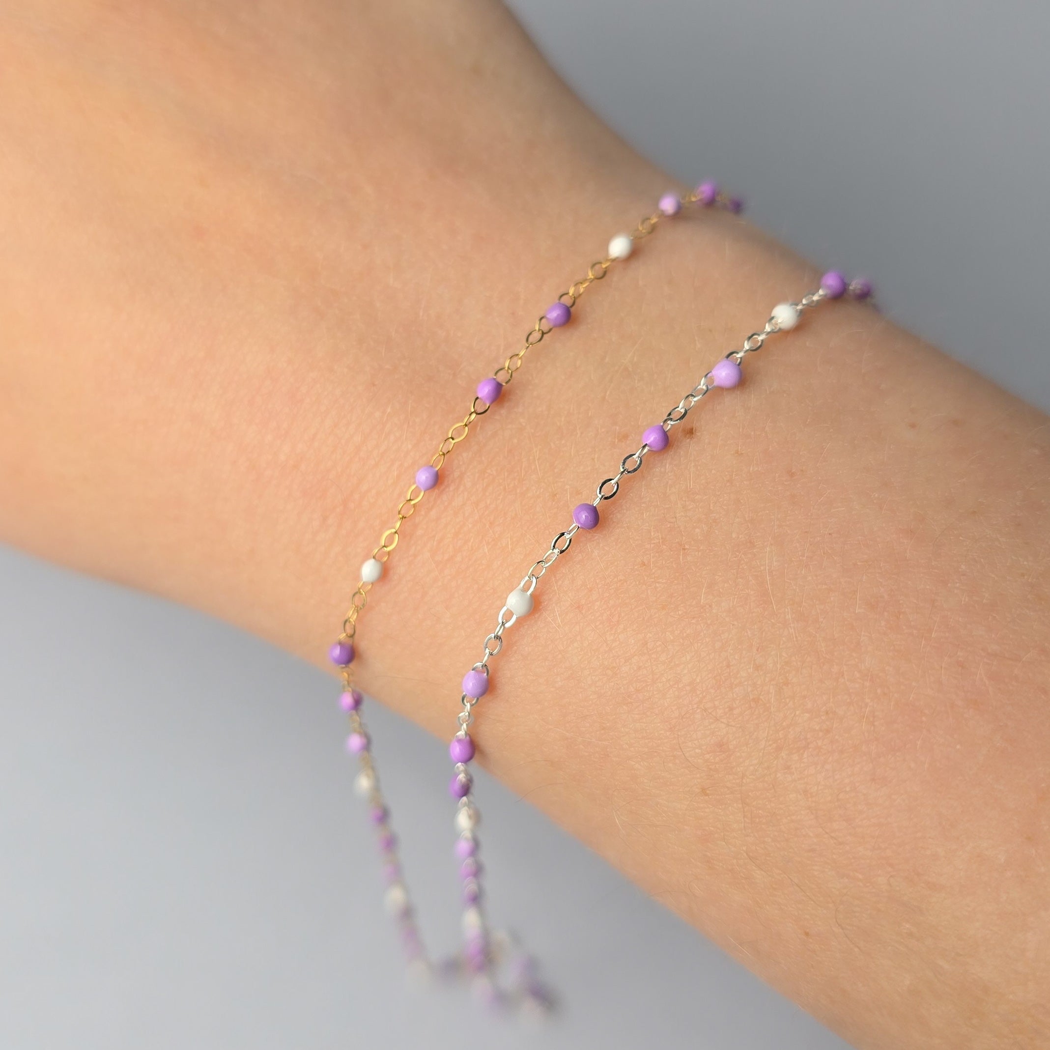1.5mm Amethyst Enamel Flat Cable Chain - 925 Sterling Silver & 14k Gold Filled