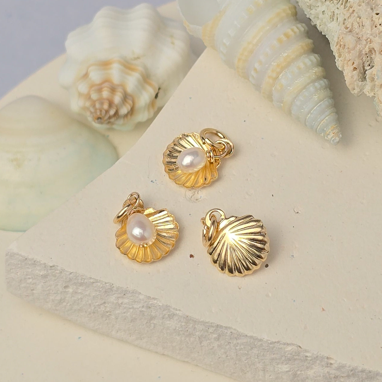 14k Gold Filled Shell & Freshwater Pearl Charm 14k Gold Filled