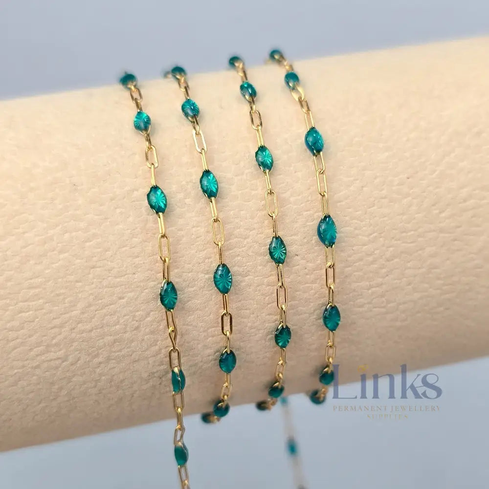 Stained Glass Blue Enamel Sunburst & Paperclip Chain - 14k Gold Filled & 925 Sterling Silver 14k Gold Filled