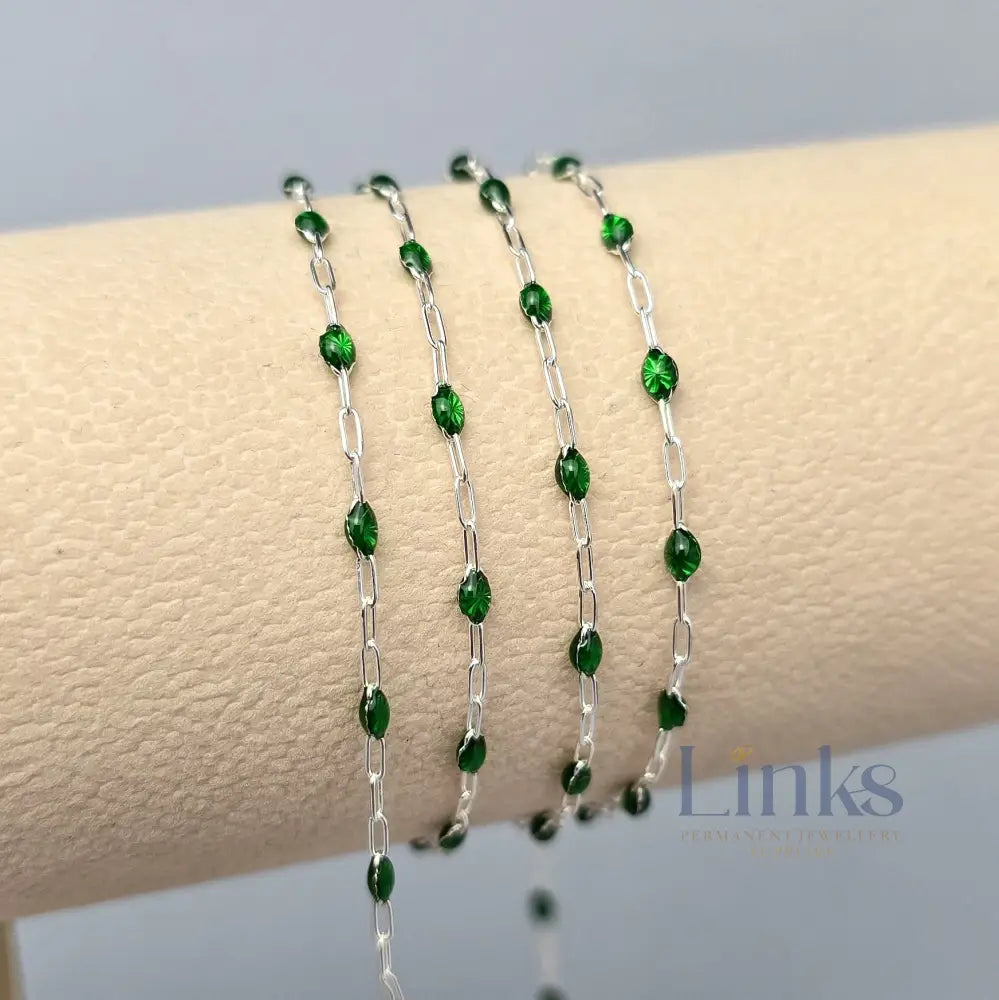 Clear Green Enamel Sunburst & Paperclip Chain - 14k Gold Filled & 925 Sterling Silver 925 Sterling Silver