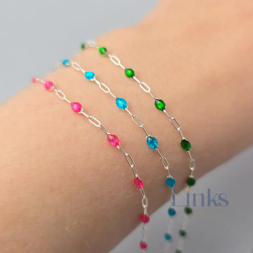 Stained Glass Green Enamel Sunburst & Paperclip Chain - 14k Gold Filled & 925 Sterling Silver