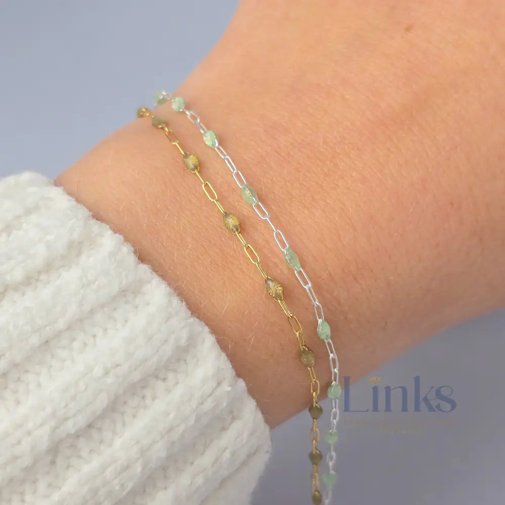 Stained Glass Peridot Enamel Sunburst & Paperclip Chain