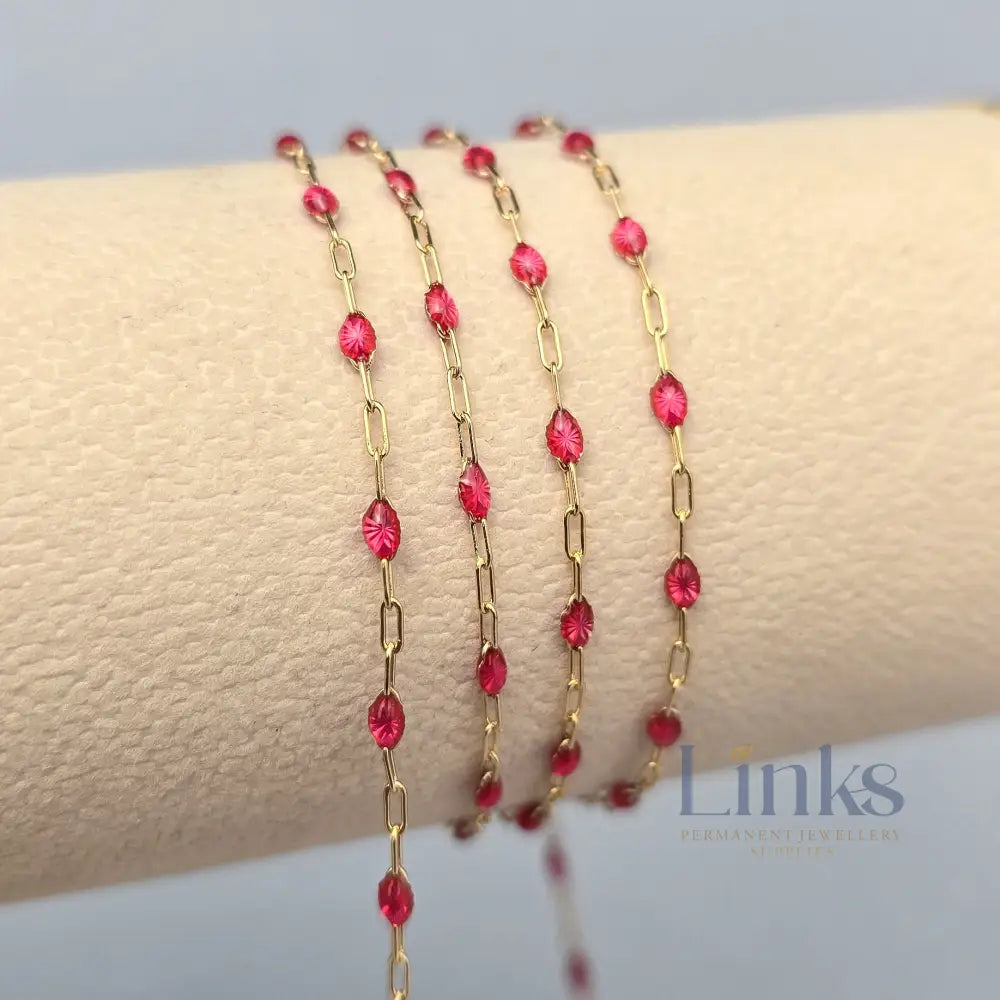 Clear Pink Enamel Sunburst & Paperclip Chain - 14k Gold Filled & 925 Sterling Silver 14k Gold Filled