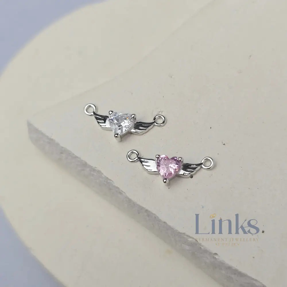 Sterling Silver Angel Wings & Heart Connector