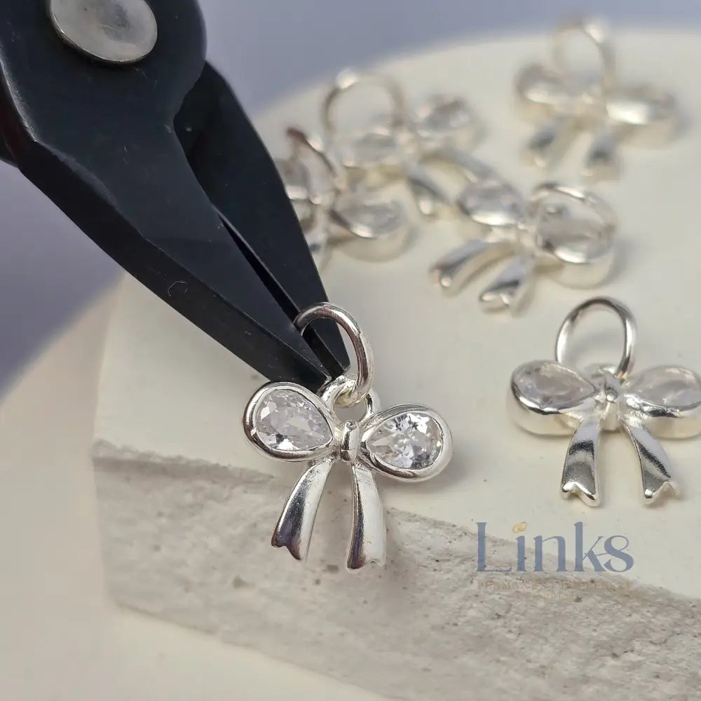 Sterling Silver Crystal Bow Charm
