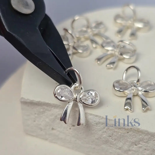 Sterling Silver Crystal Bow Charm