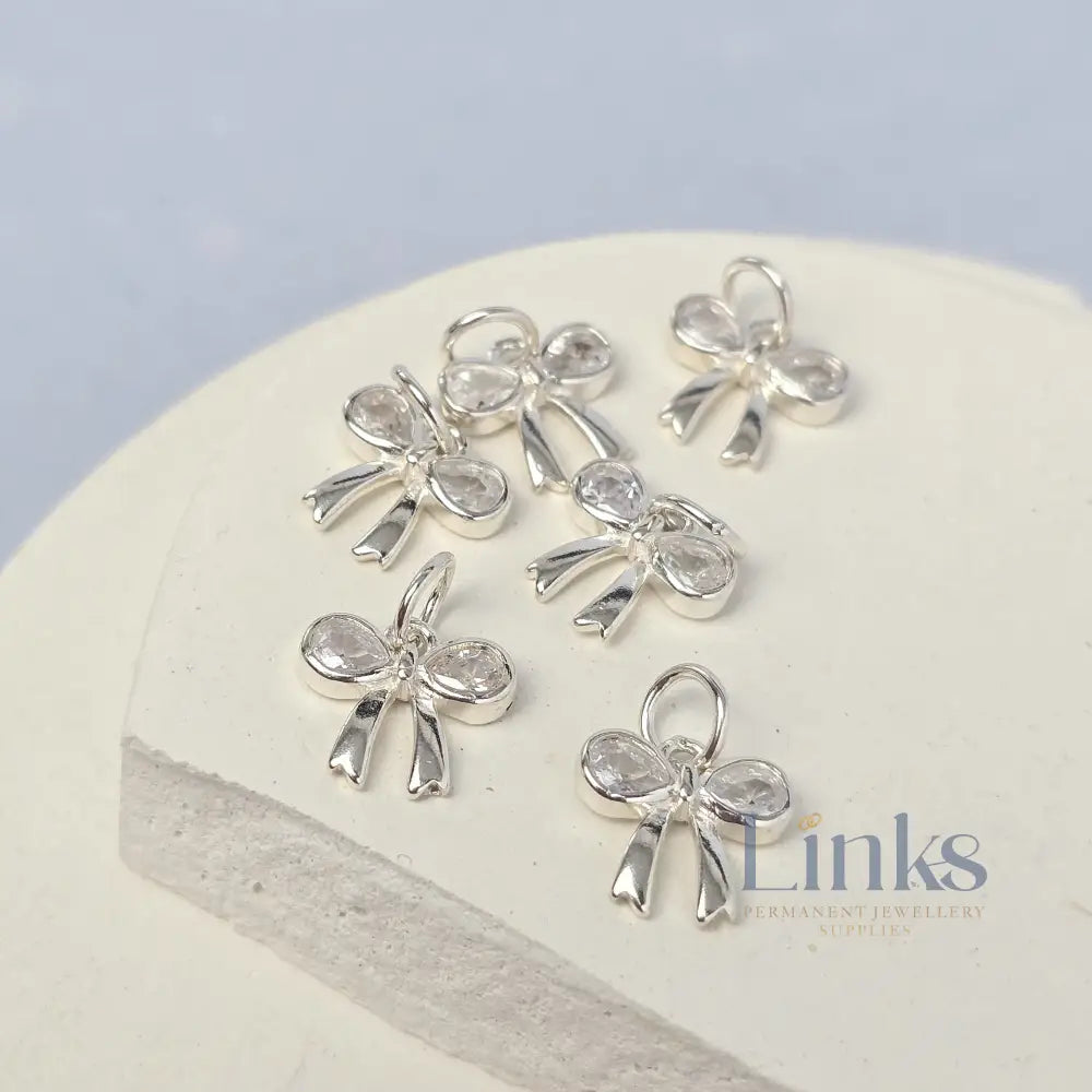 Sterling Silver Crystal Bow Charm