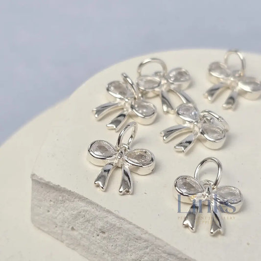 Sterling Silver Crystal Bow Charm