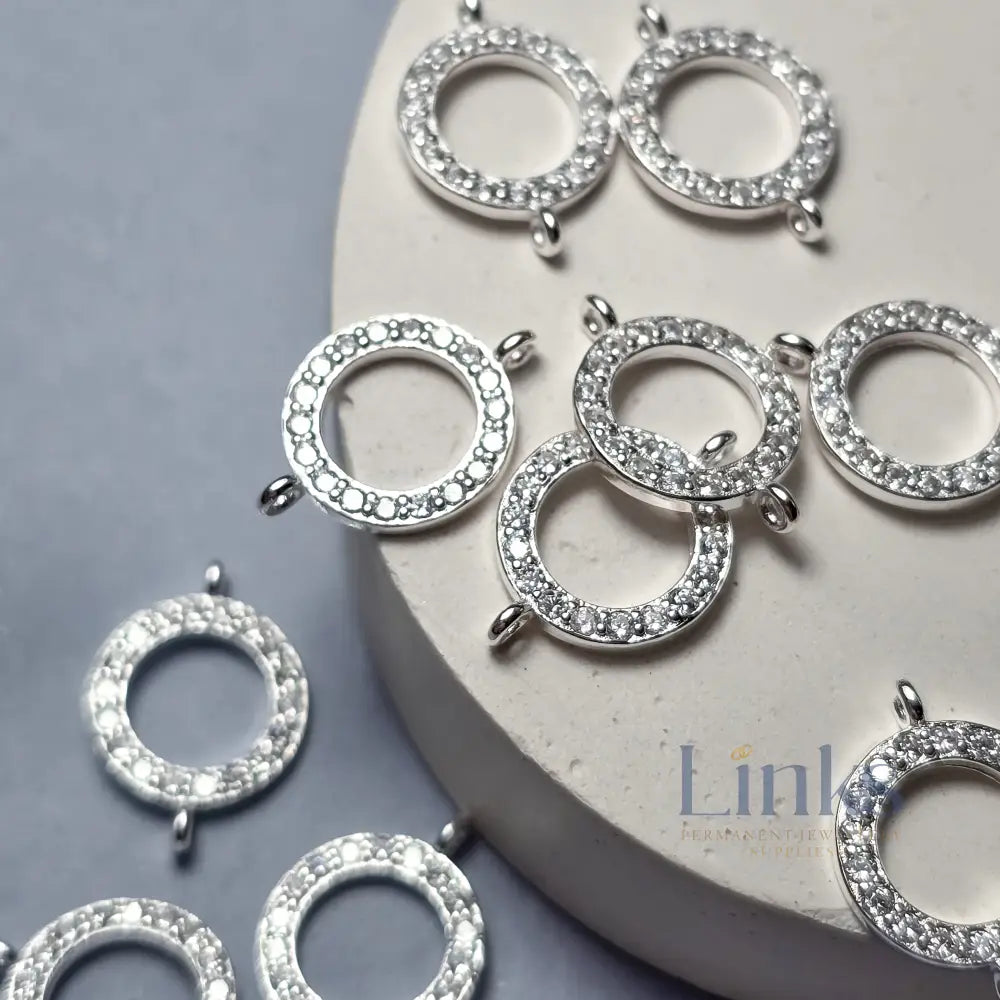 Sterling Silver Crystal Circle Connector