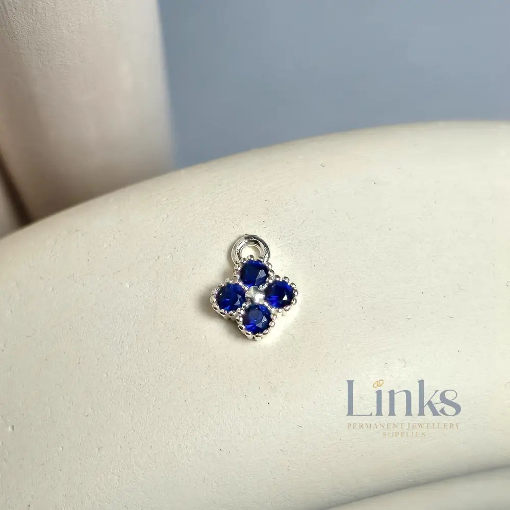Sterling Silver Crystal Flower Pendant Charm Blue