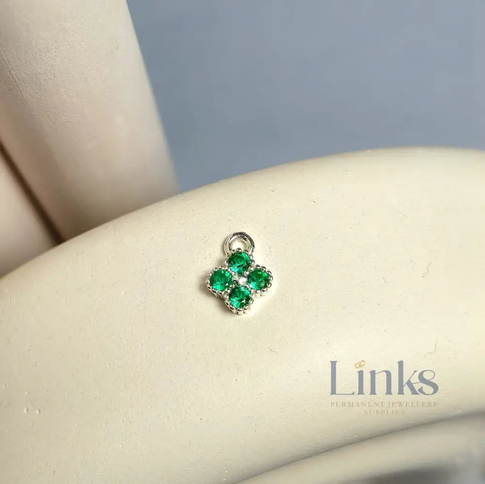 Sterling Silver Crystal Flower Pendant Charm Green