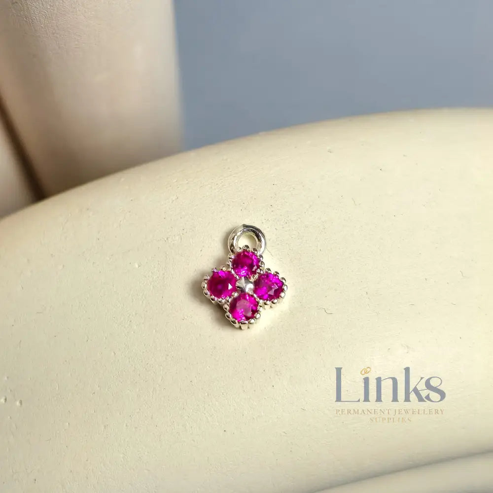 Sterling Silver Crystal Flower Pendant Charm Pink