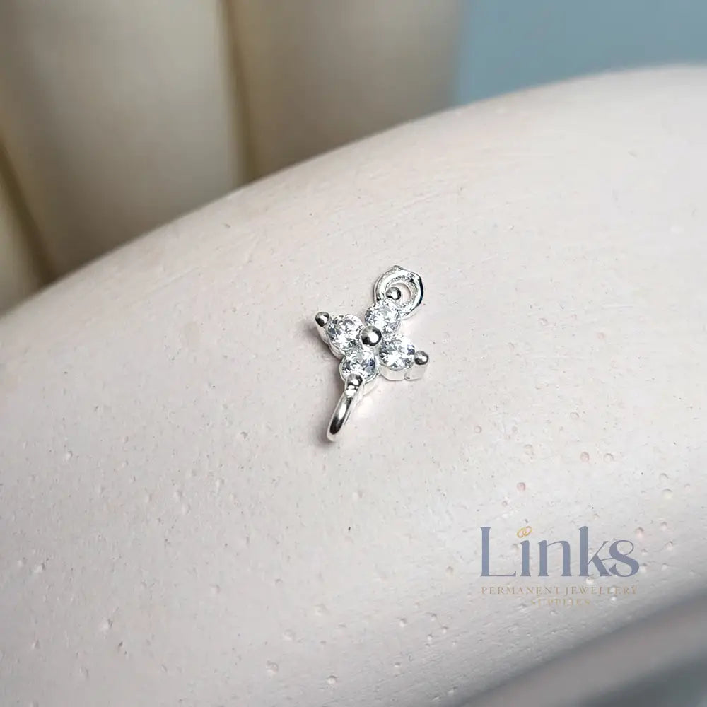 Sterling Silver Crystal Flower Blossom Connector Charm