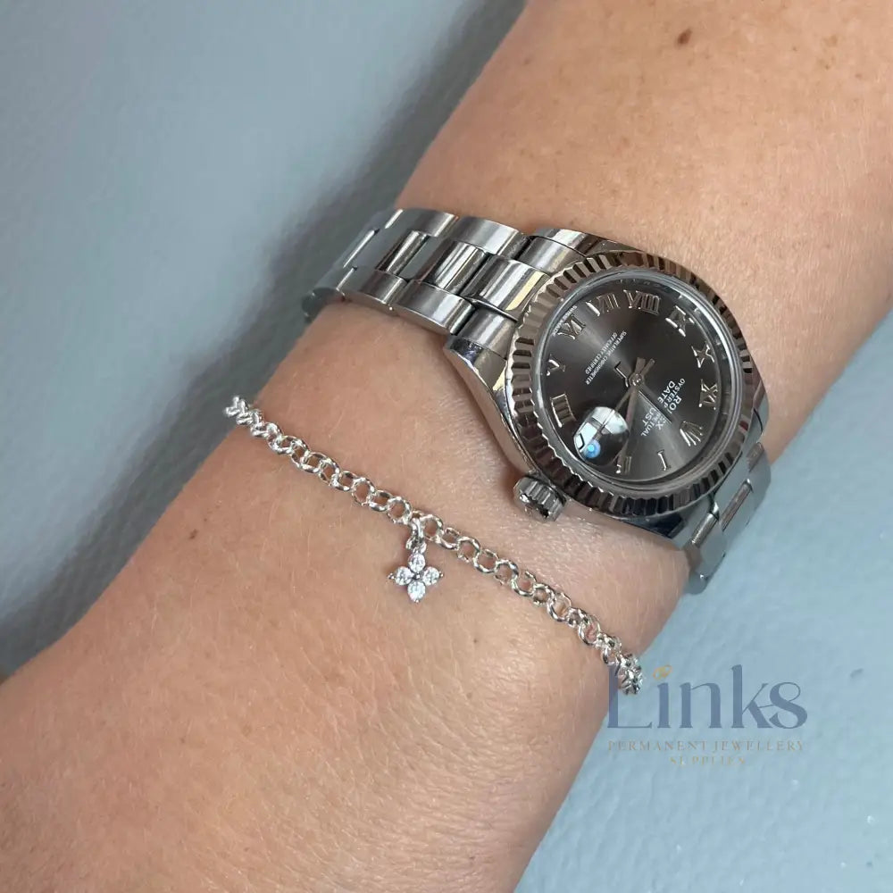 Sterling Silver Crystal Flower Blossom Pendant Charm