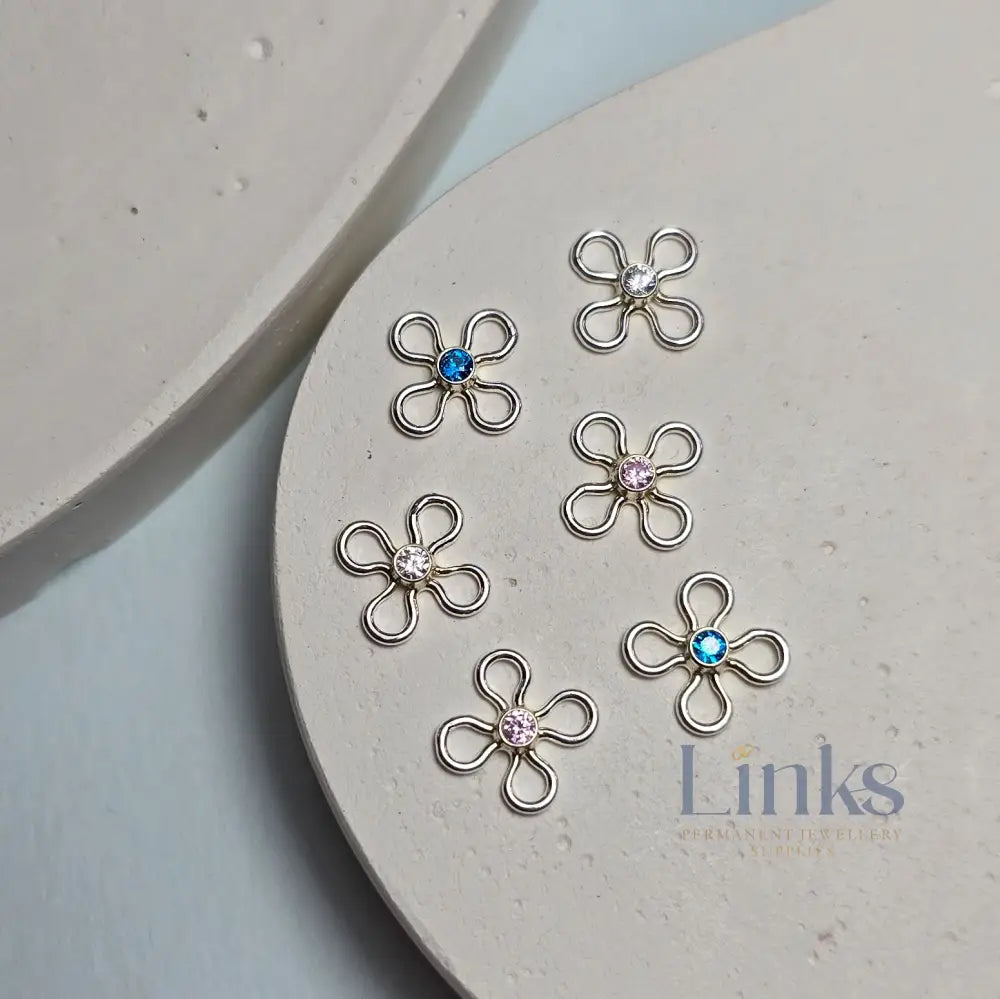 Sterling Silver Crystal Flower Connector Charm - Links Permanent Jewellery Supplies