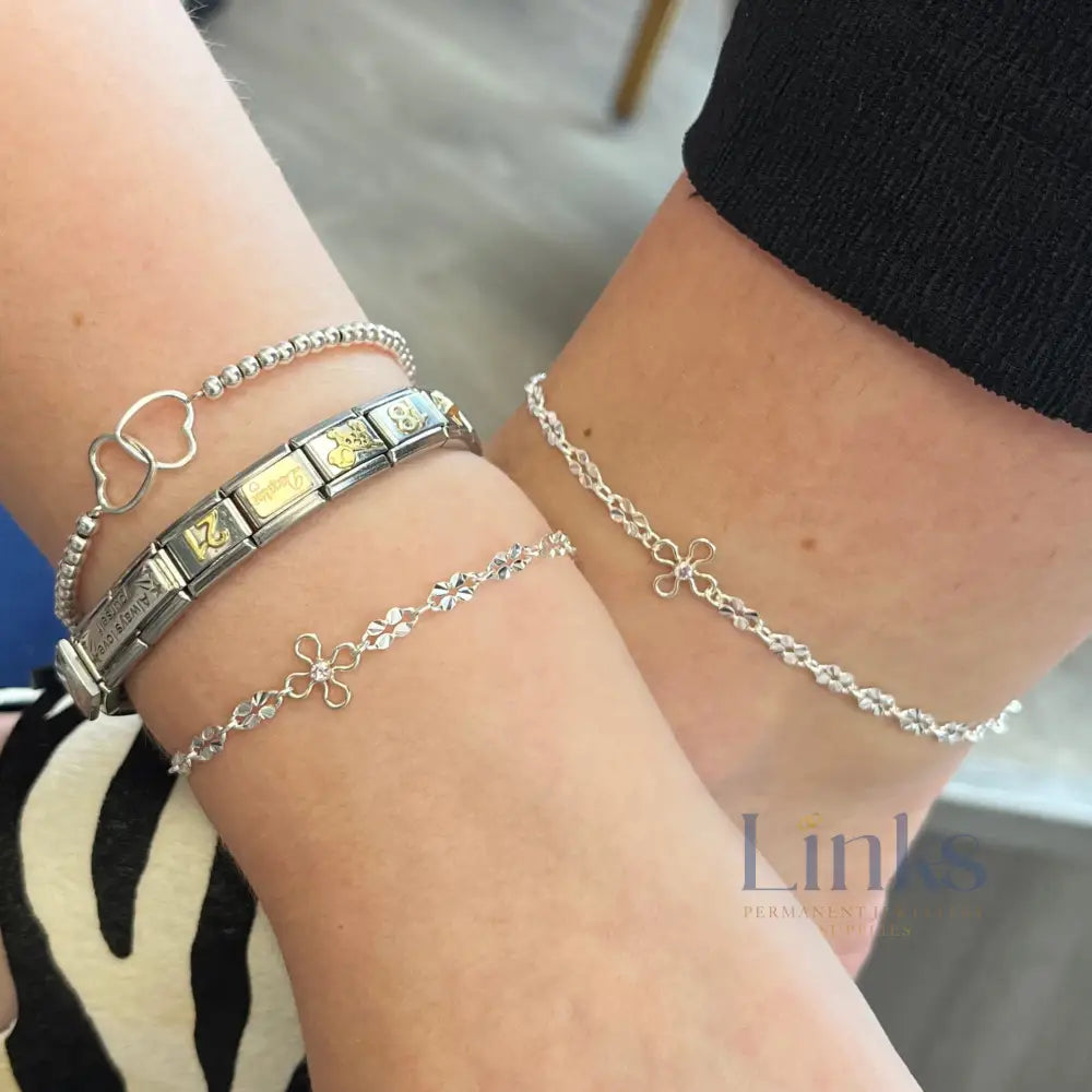 Sterling Silver Crystal Flower Connector Charm