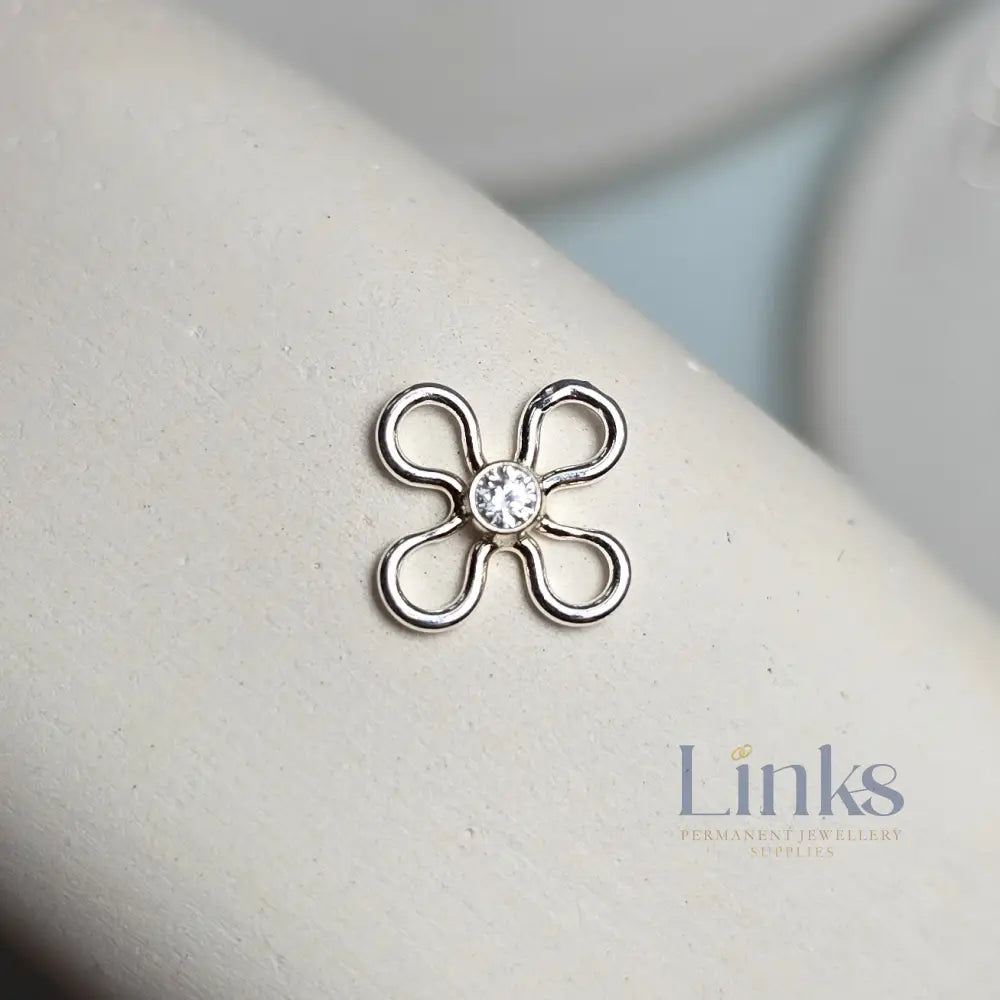 Sterling Silver Crystal Flower Connector Charm - Links Permanent Jewellery Supplies